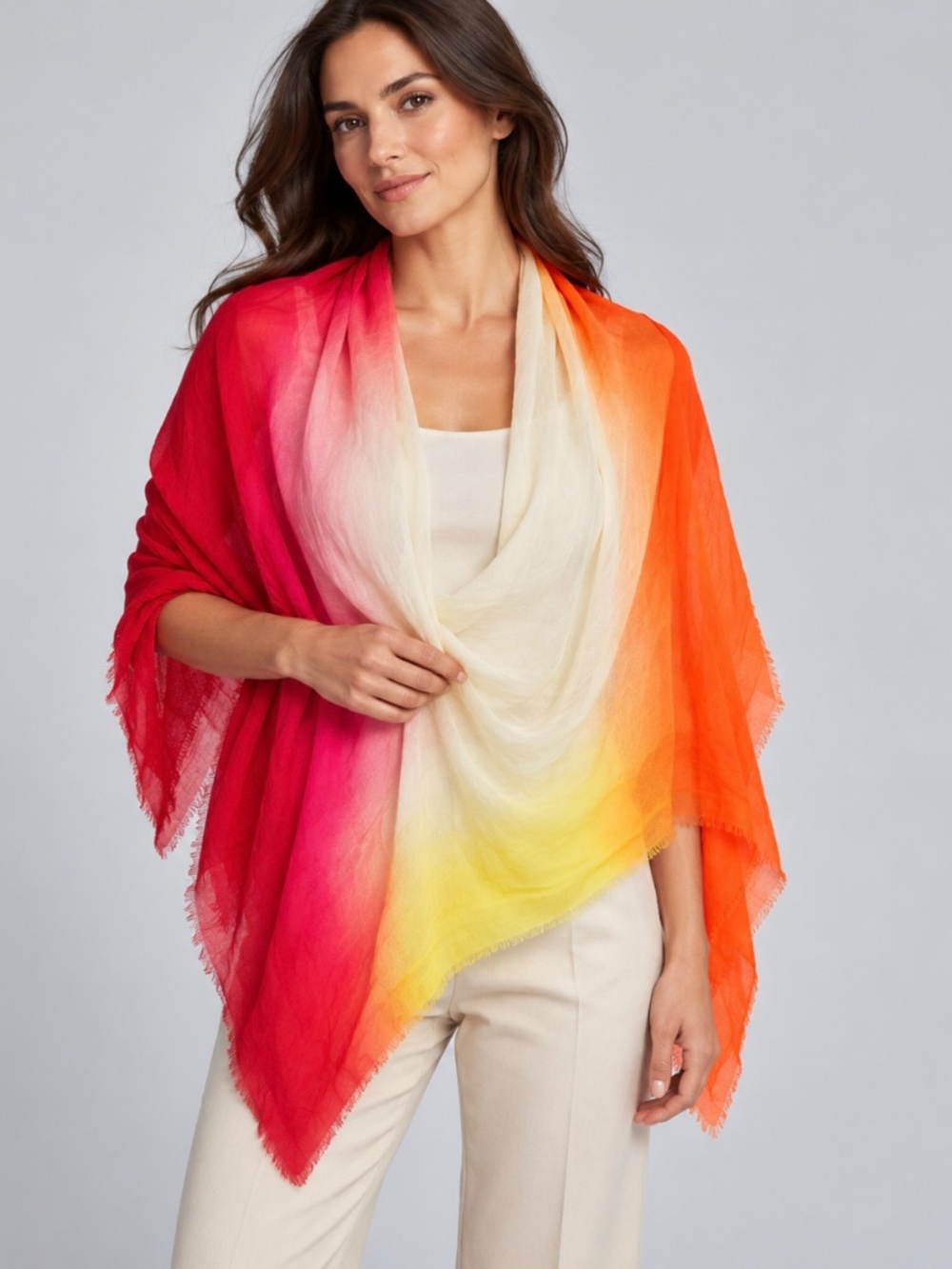 Italian Silk Blend Ombré Oversized Scarf Wrap 55.5x53 Made in Italy